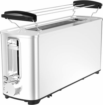 TurboTronic TT-BF14 Edelstahl Toaster mit extra langem Brot-Schlitz Brötchenaufsatz, Krümelschublade