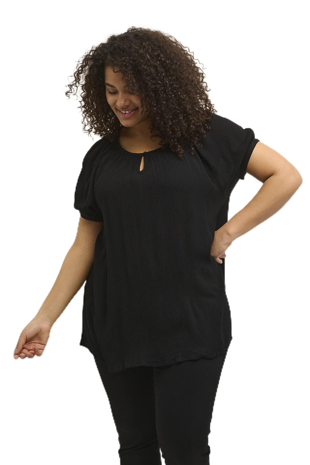 KAFFE CURVE Kurzarm-Bluse KCami Bluse Grosse Grössen Damen Kurzarm Rundhals Plus Size Shirt 46 Black