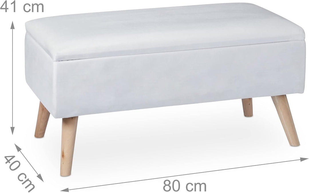 Relaxdays Sitzbank mit Stauraum, Samtbezug, 40 L, gepolstert, Holzbeine, Flur, 2er Truhenbank, 41 x