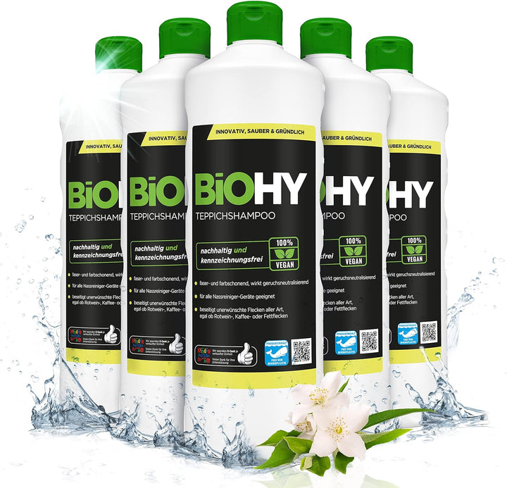 BiOHY Teppichshampoo (6 x 1 Liter) | Teppichreiniger Konzentrat | ideal gegen hartnäckige Flecken |