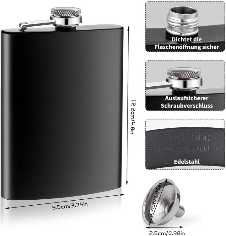 12 Stück Edelstahl Flachmann für Männer, 8 oz/ 220 ml Tragbarer Taschenflachmann, Edelstahl Auslaufs