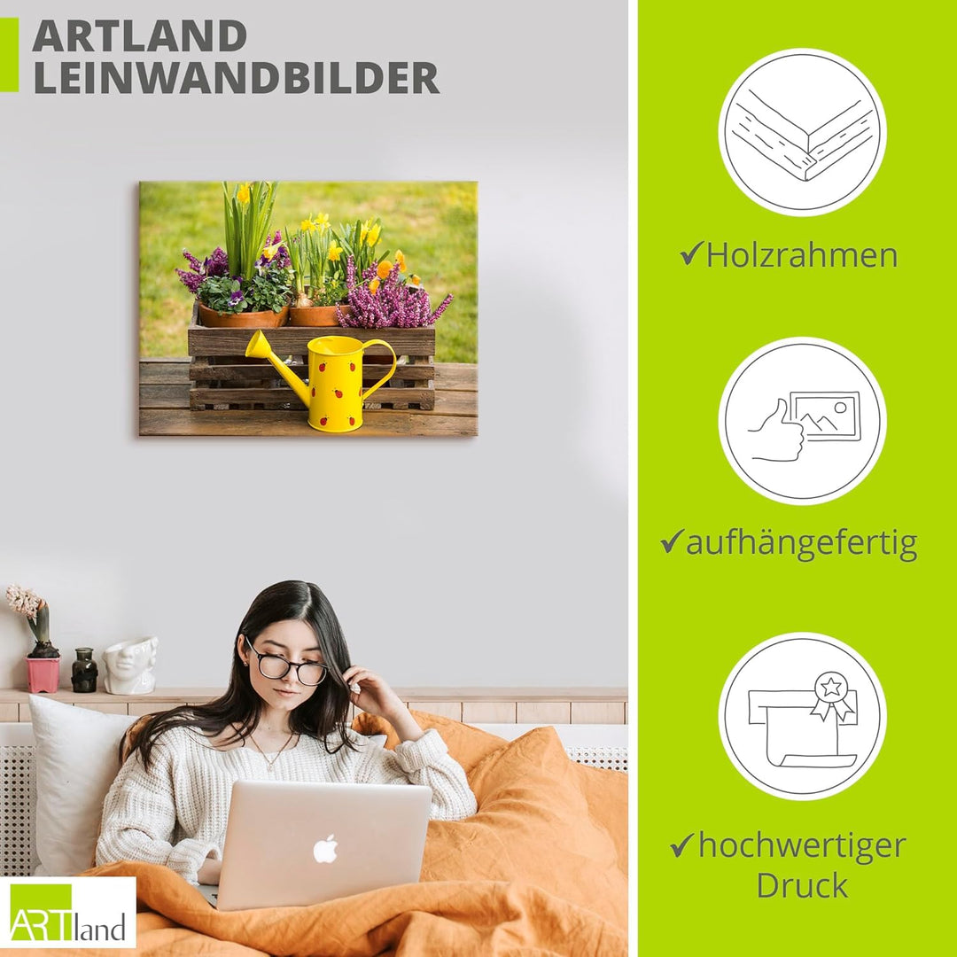 ARTland Leinwandbilder Wandbild Bild Leinwand 80x60 cm Garten Blumen Frühling Narzissen Stiefmütterc