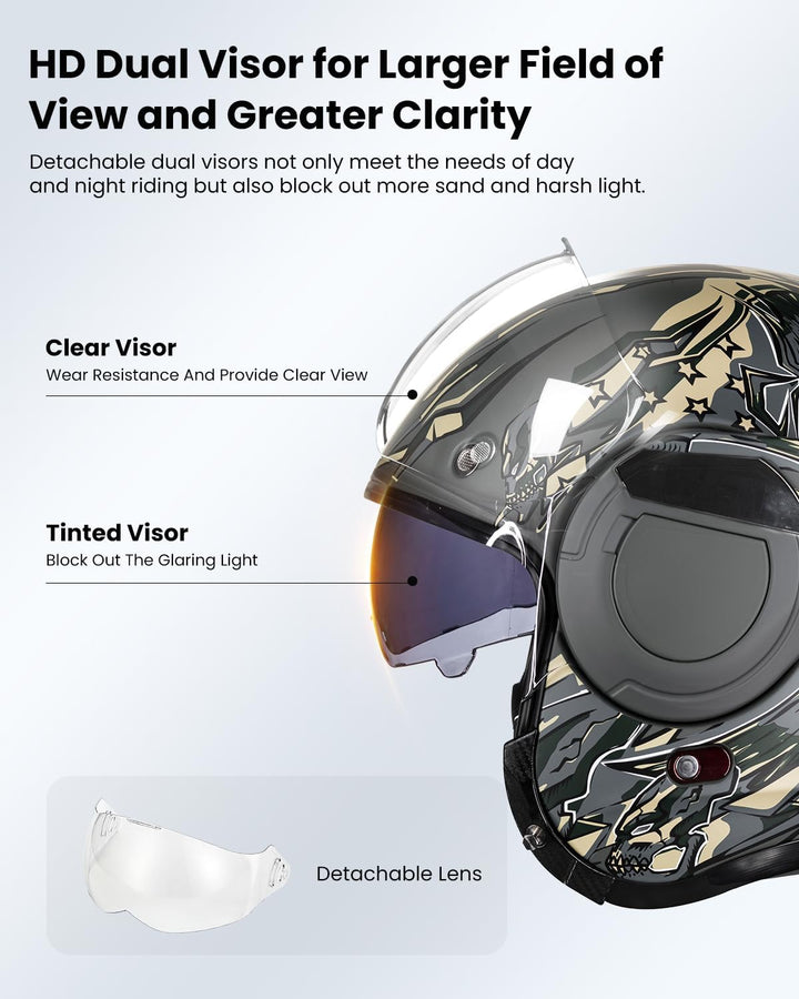 ILM Motorradhelm Integralhelm Klapphelm Fullface Helm Herren Damen ATV UTV mit 180° Umkehrbarer Kinn