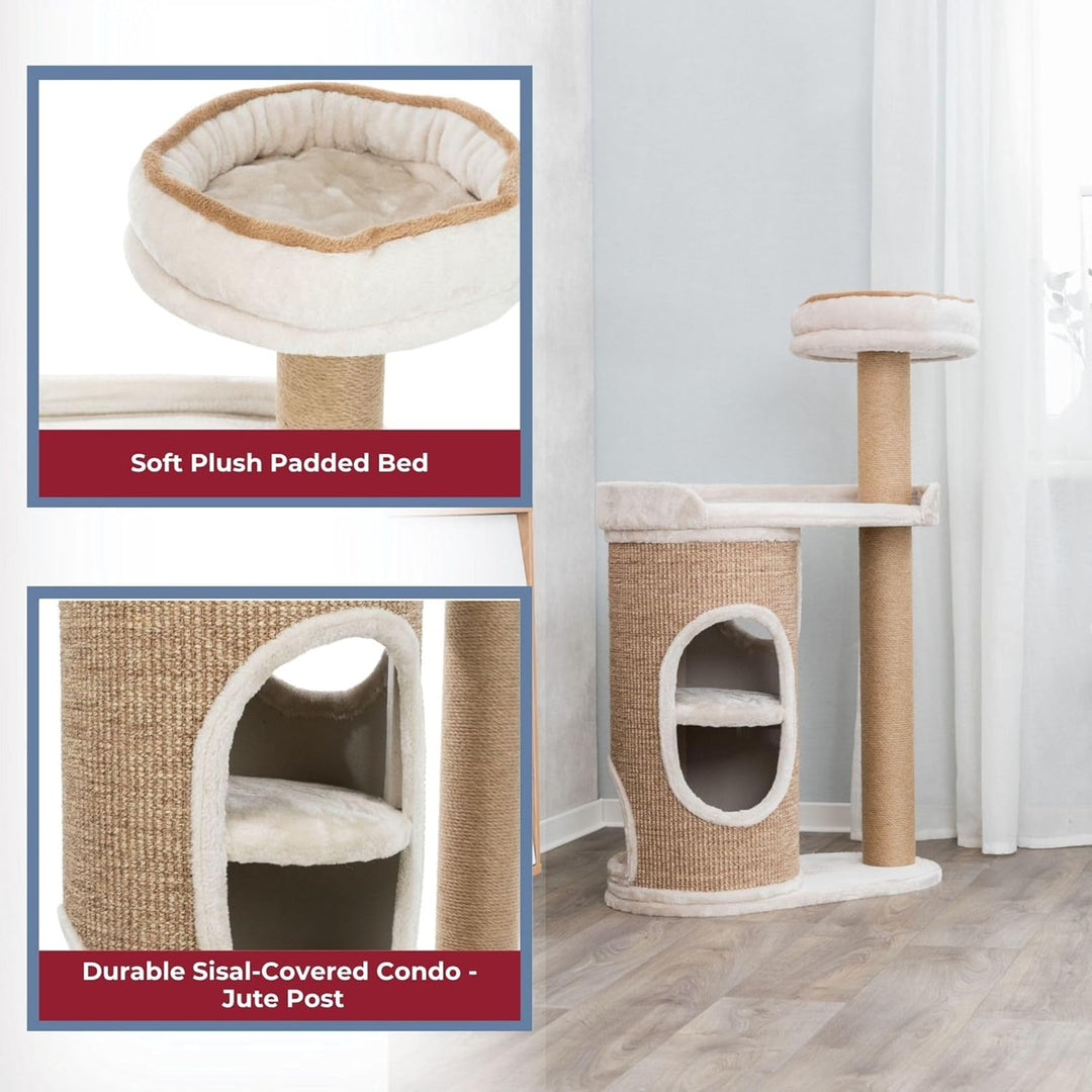 TRIXIE Kratzbaum Falco 117 cm in beige – moderner Katzenbaum mit gemütlichen Liegeflächen und einer