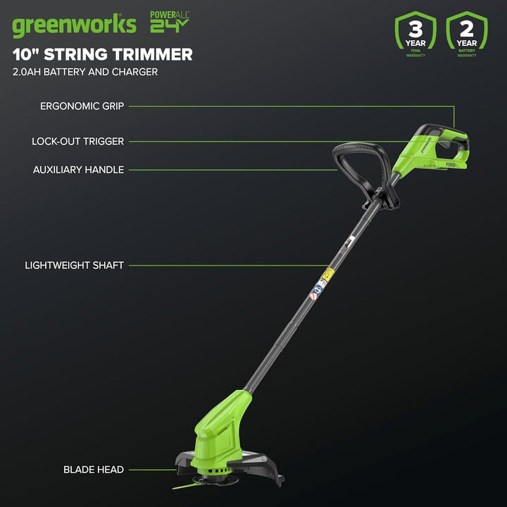 Greenworks 24V Rasentrimmer Mit Akku für kleine bis mittlere Gärten, höhenverstellbar, 25 cm Schnitt