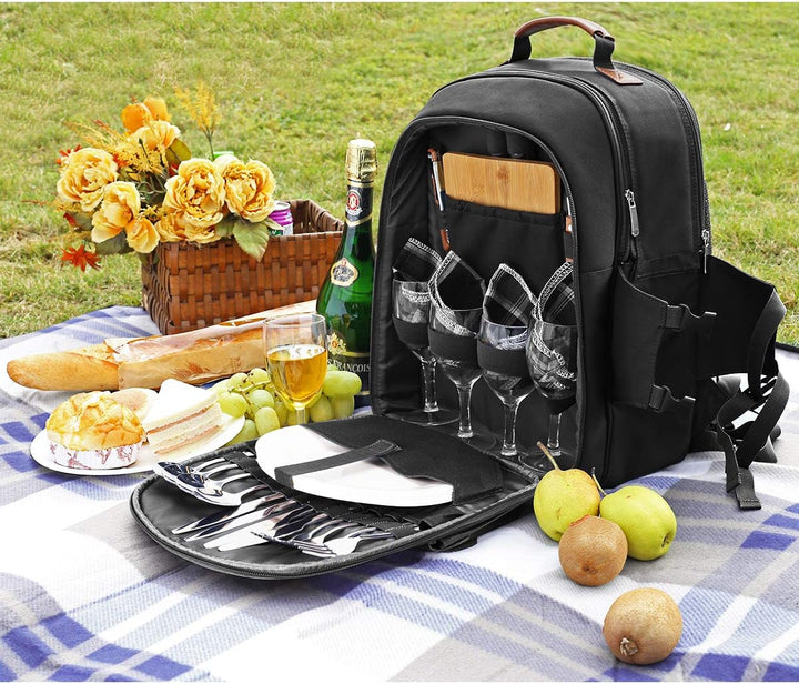 Sunflora Picknickrucksack für 4 Personen mit Decke Picknickkorb Set für 2 Personen mit isolierter Kü
