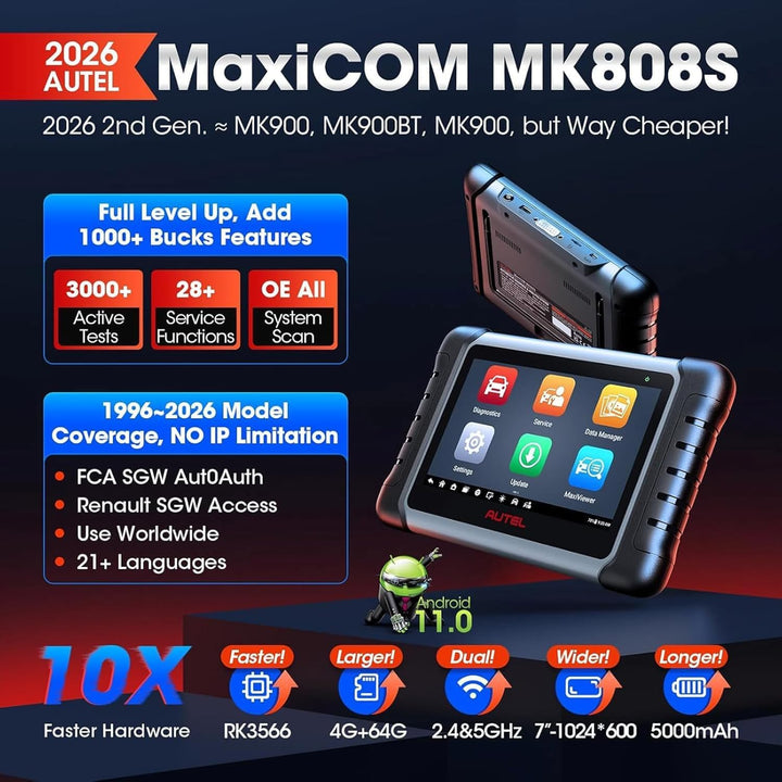 Autel Maxicom MK808 OBD2 Scanner Diagnosegerät mit allen System- &amp; Servicefunktionen inklusive Öl-Re