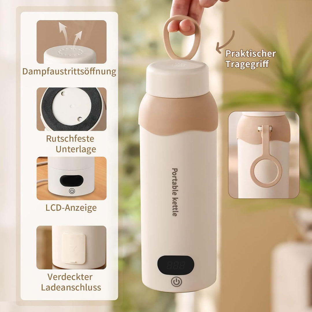 Elektrischer Reisewasserkocher Klein 450 mL - 6 Temperatureinstellungen Mini Wasserkocher zum Anschl