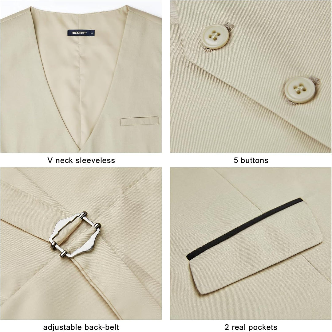HISDERN Anzugweste für Herren Elegant Hochzeit Weste Klassische Einfarbig Casual Businessweste Forme