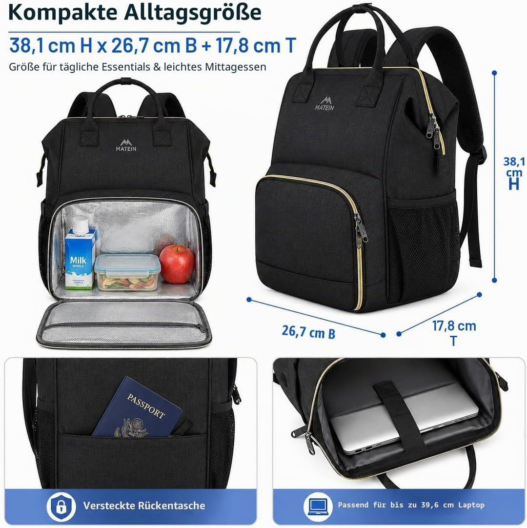 MATEIN Lunch Rucksack für Frauen, isolierter Kühlrucksack Lunchtasche mit USB-Ladeanschluss für Männ