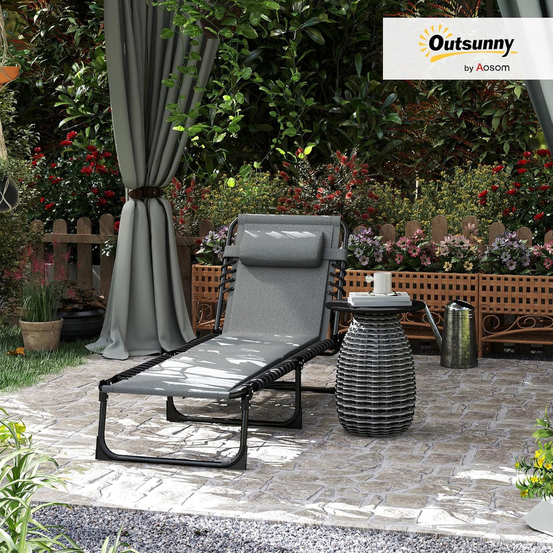 Outsunny Sonnenliege klappbar Gartenliege mit Kopfkissen Seitentasche, Polstert Liegestuhl mit 5-Fac