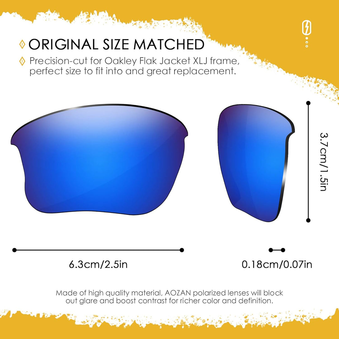AOZAN ANSI Z87.1 Ersatzgläser passend für Oakley Flak Jacket XLJ OO9009 Sonnenbrille Capriblau Polar