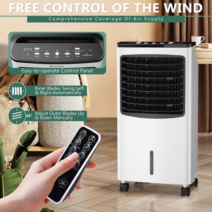 RELAX4LIFE 3 in 1 Mobile Klimaanlage, Ventilator mit Fernbedienung &amp; 2 Kühlakkus, 75W Klimagerät mit