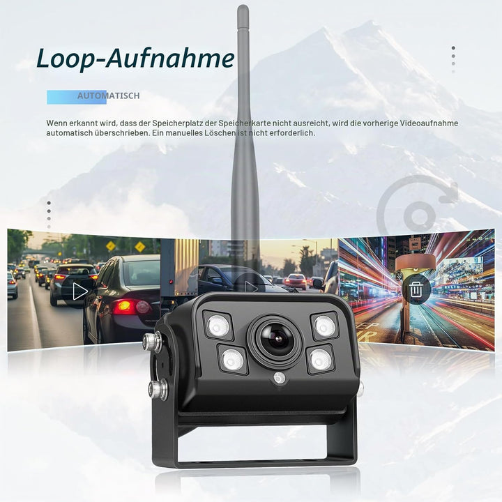 9 Zoll HD Monitor Digital Kabellos Rückfahrkamera Set mit Loop-Aufzeichnung, Nachtsicht, Wasserdicht