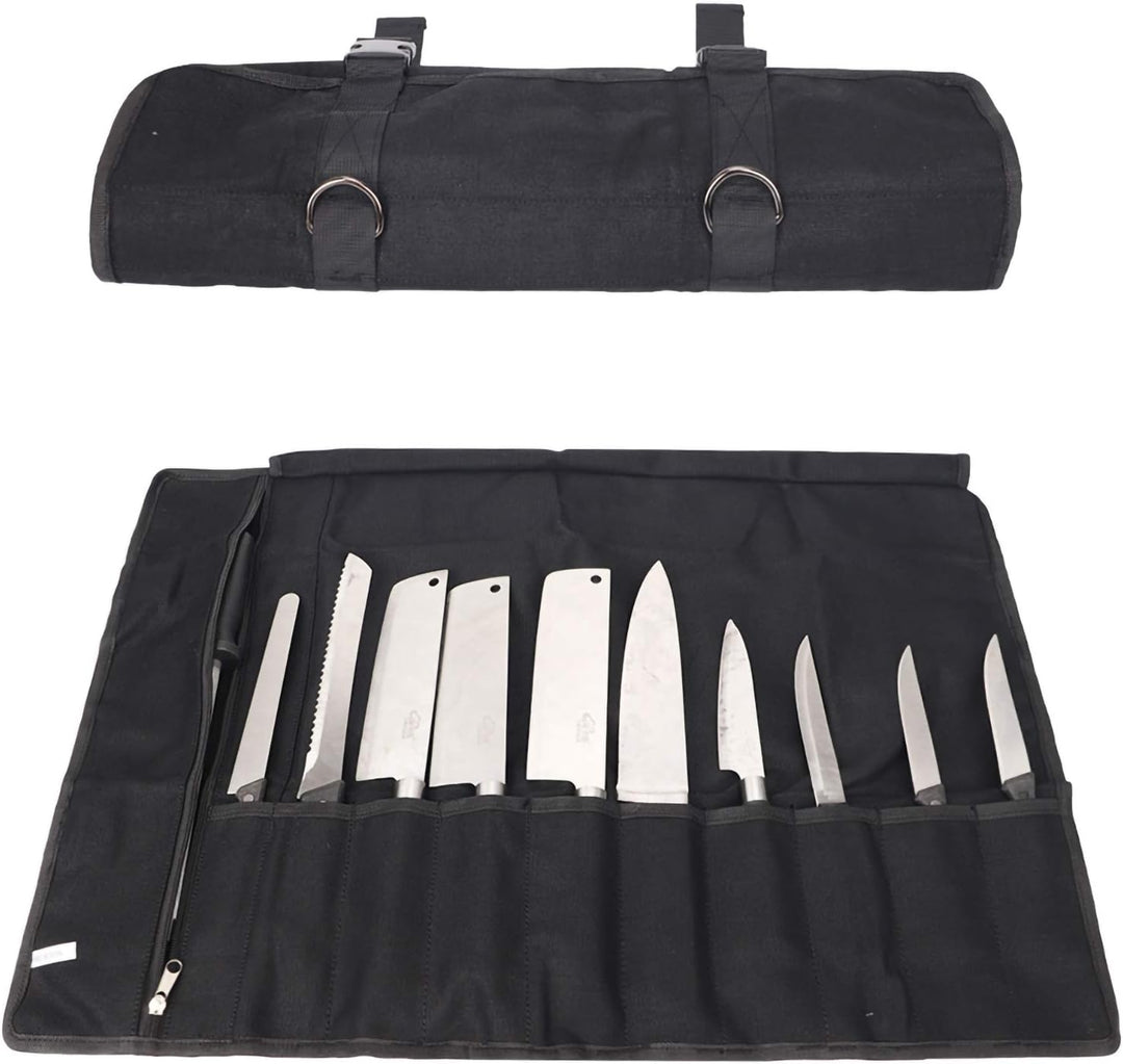 QEES Kochmesser Rolltasche 11 Slots, Messertasche für Camping, Wandern, Multifunktions-Werkzeugrollt
