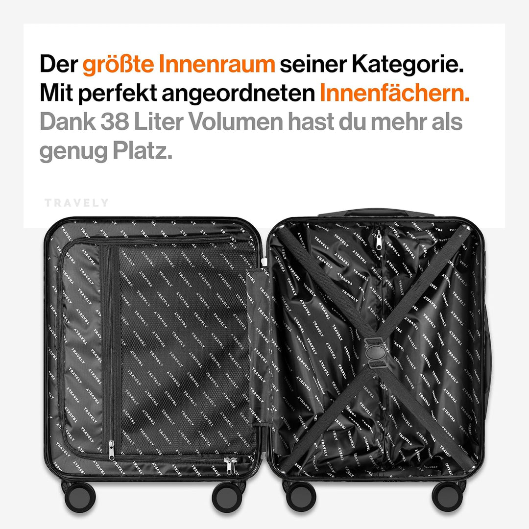 Travely Premium Handgepäck Koffer 55x35x25cm - passend für Air France, KLM und co. I 36L Handgepäck