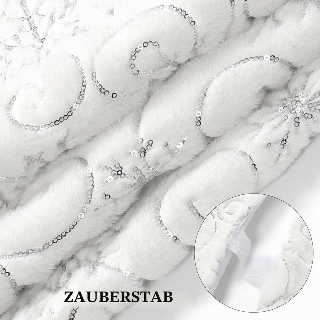 Dremisland Grosse Weihnachtsbaum Rock 122cm Weiss &amp; Silber Plüsch Weihnachtsbaumdecke Pailletten Sch