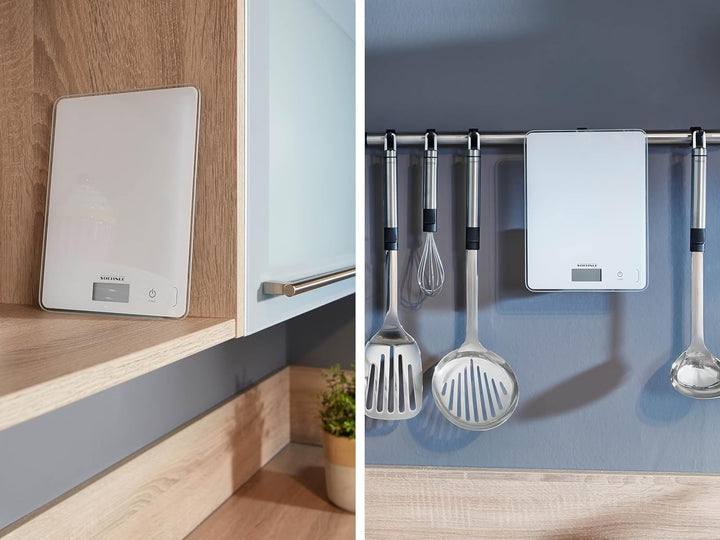 Soehnle Küchenwaage Page Compact 300 weiss, digitale Küchenwaage bis zu 5 kg Tragkraft, Waage mit le