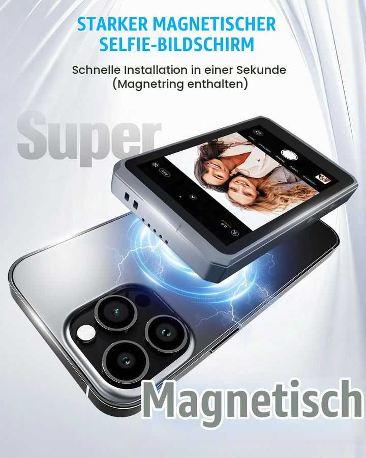 Handy Selfie Monitor, Magnetischer Vlog Selfie Monitor Bildschirm für iPhone/Android, Unterstützt 4K