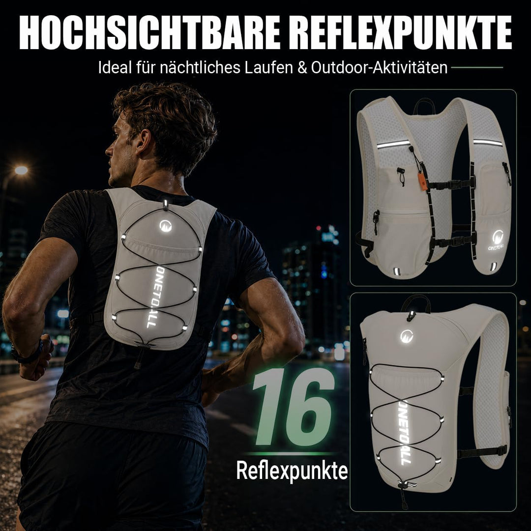 Laufweste Damen mit 500ml Trinkflasche/2L Trinkblase, Leichter Trinkrucksack Laufen Herren 6L, Runin