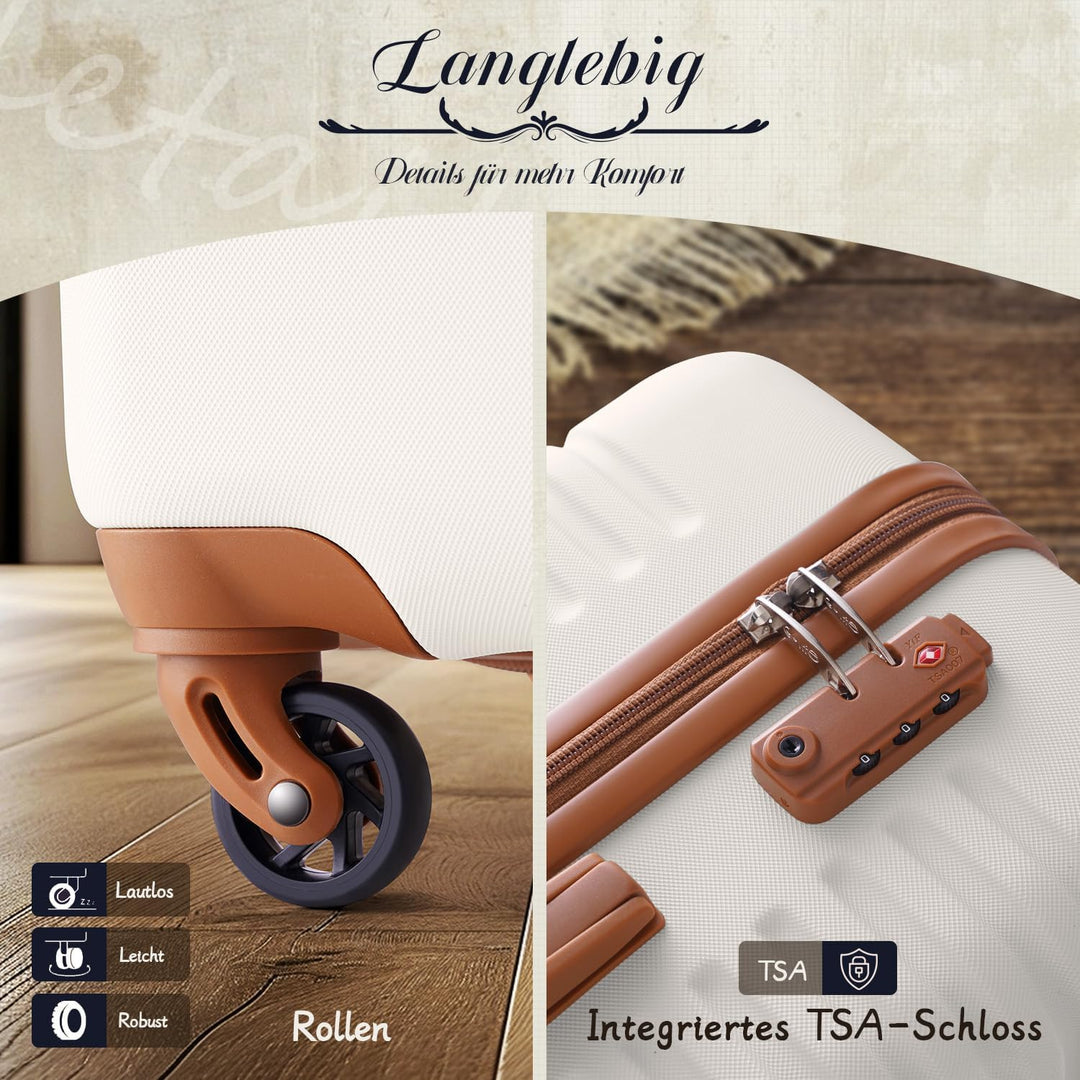 COOLIFE Koffer Set 3-TLG: Handgepäck + Reisetasche | ABS Hartschale Leicht, 360° Räder &amp; TSA-Schlöss