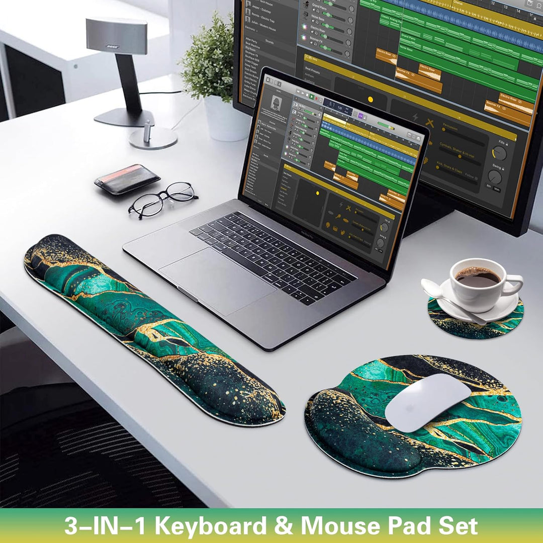 Acezeek 3-in-1 Mousepad Set,Mauspad mit Gelkissen+Handballenauflage Tastatur+Untersetzer,Mauspad XXL