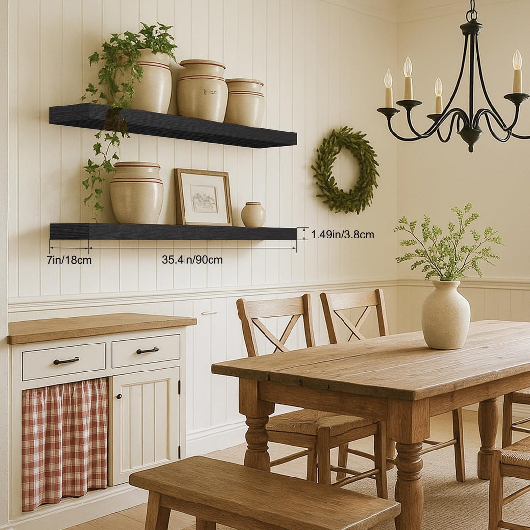 Schweberegale Schwarz 2er Set – Wandboard 90 cm aus Holz mit PVC-Beschichtung, Moderne Wandregale fü