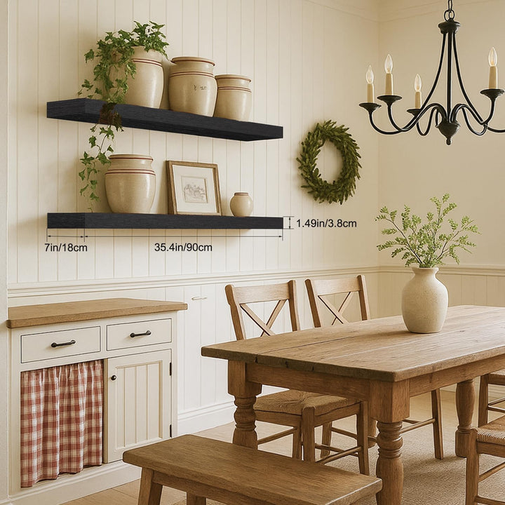 Schweberegale Schwarz 2er Set – Wandboard 90 cm aus Holz mit PVC-Beschichtung, Moderne Wandregale fü