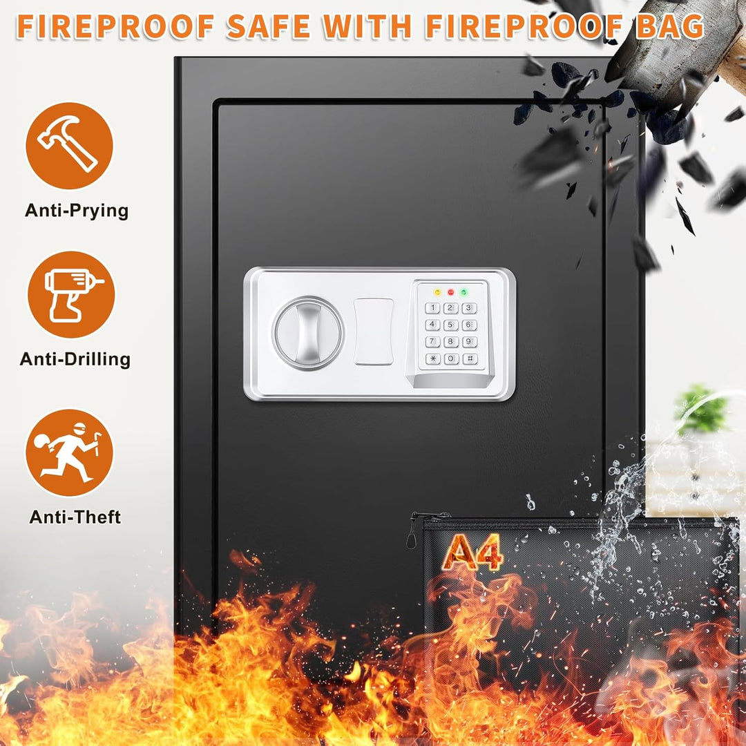 Mejasg 64L Safe Tresor Feuerfest mit Feuerfeste Dokumententasche&2 Herausnehmbares Regal, Möbeltreso