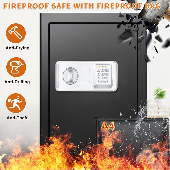Mejasg 64L Safe Tresor Feuerfest mit Feuerfeste Dokumententasche&2 Herausnehmbares Regal, Möbeltreso