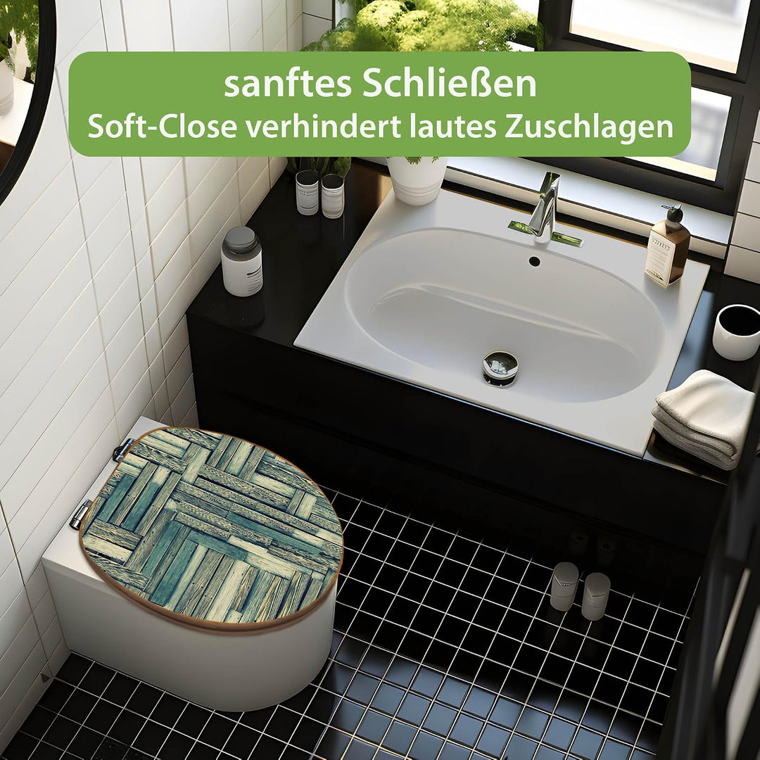 banjado Design WC Sitz Bambus Absenkautomatik 45,8x37,5cm - Toilettendeckel mit Absenkautomatik Holz