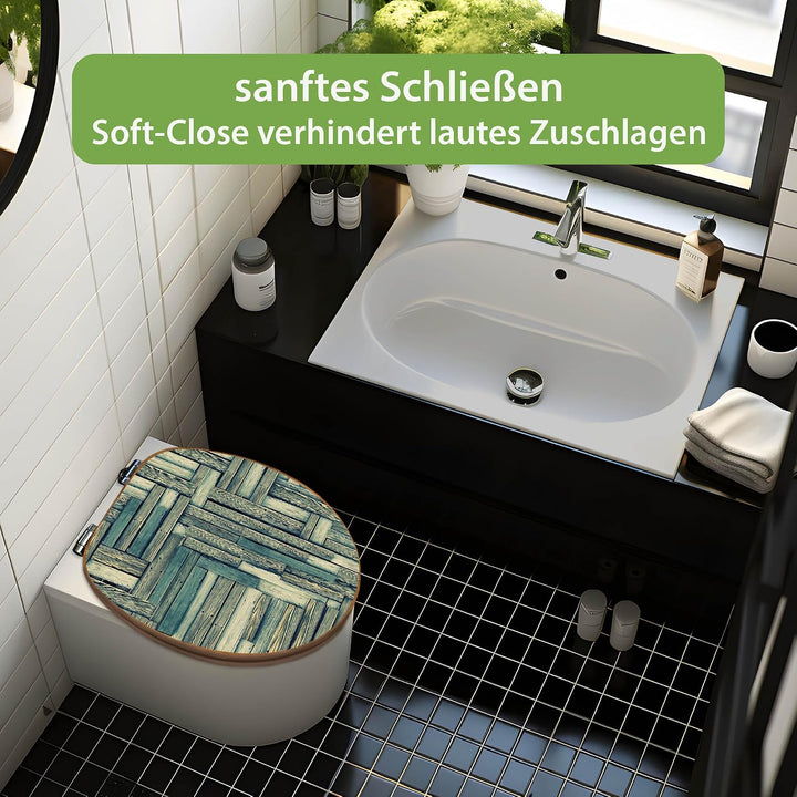 banjado Design WC Sitz Bambus Absenkautomatik 45,8x37,5cm - Toilettendeckel mit Absenkautomatik Holz