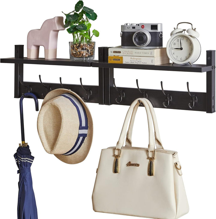 YMYNY Wandgarderoben mit Ablage, 2er Set Wandregal in einem Paket, Garderobenhaken mit 8 Doppelhaken