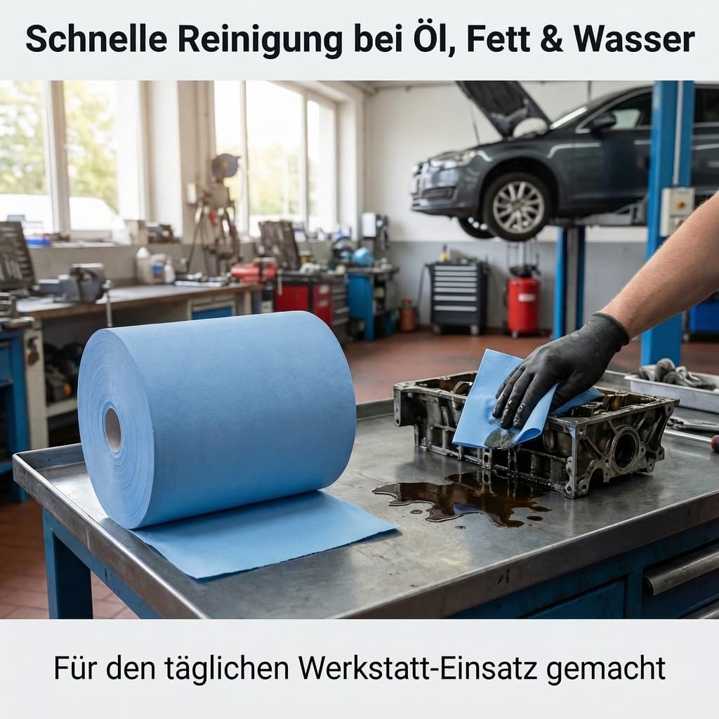 Putztuchrolle saugstark | 2-lagig | 1.000 Blatt | 36,5 x 35 cm | Für Werkstatt, Industrie und Handel