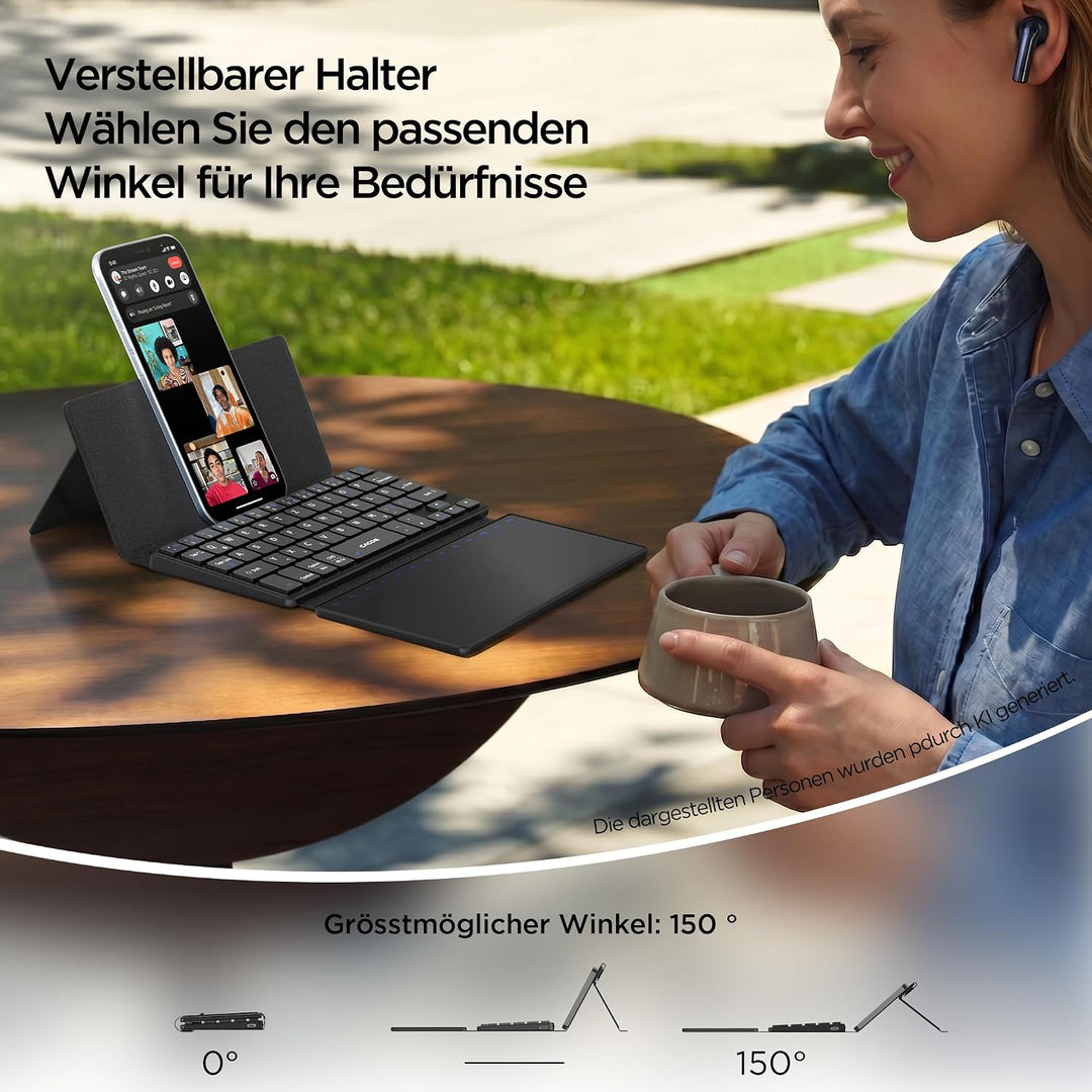 CACOE Mini Bluetooth Tastatur Mit Touchpad für Handy, Ultraflache Tragbare, Faltbare, Dual-Channel Q