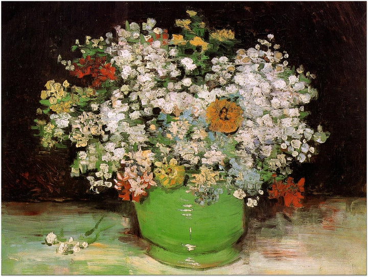 Bilderdepot24 Bild auf Leinwand | Vincent van Gogh Vase mit Zinnias und anderen Blumen in 80x60 cm a