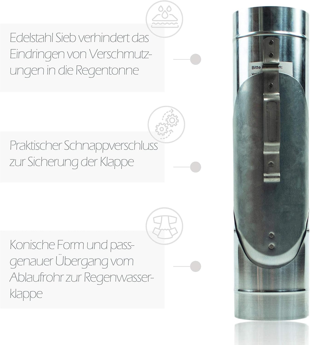 Zink Regenrohrklappe 100 mm mit Edelstahl Sieb - Titanzink Fallrohrklappe als Regenwassersammler, ei