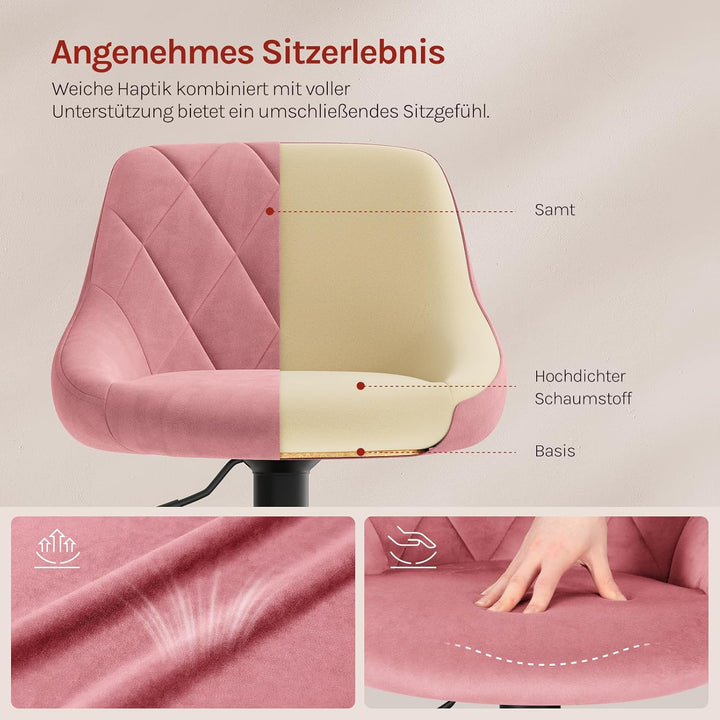WOLTU BH219rs-2 Barhocker Tresenhocker, Gute gepolstert, Samt, Höhenverstellbar, Drehbar, 2 x Hocker