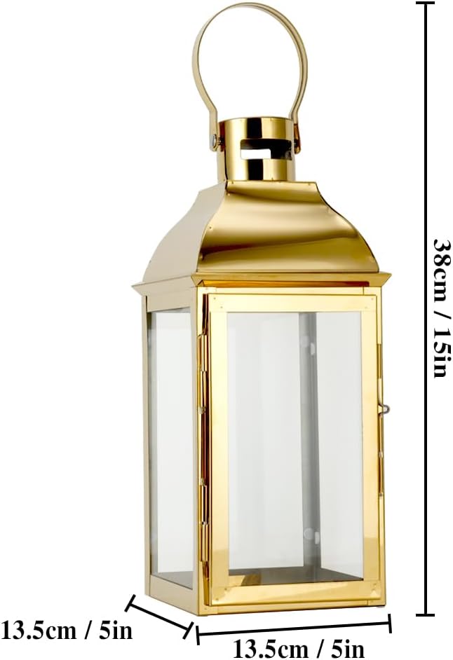 JHY DESIGN Edelstahl-Laternen für Kerze, 31,5cm hohe Kerze Laternen mit gehärtetem Glas Outdoor-Late