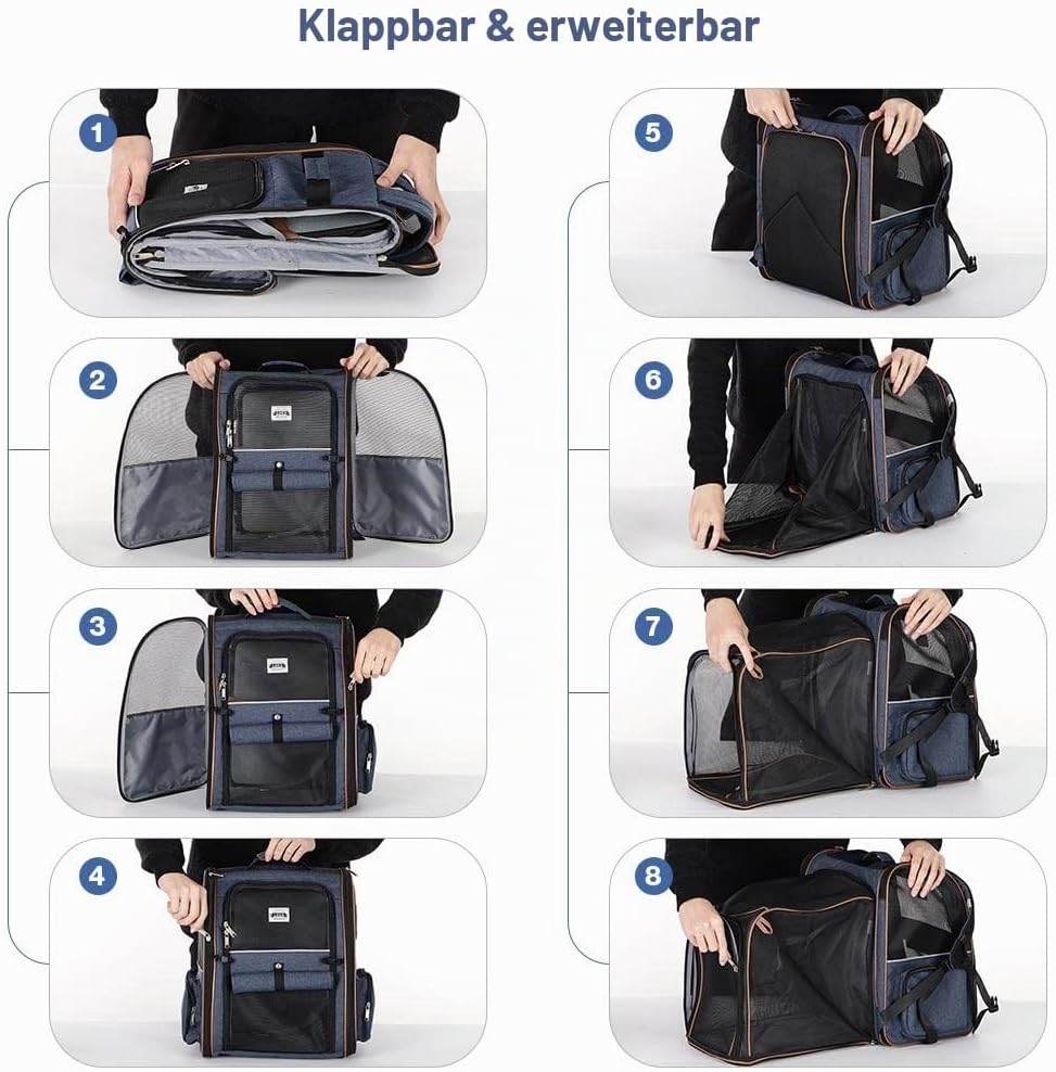 Lekespring Erweiterbar Katzenrucksack Hunderucksack für Katzen Hunde bis 8kg, Gross Katzen Rucksack