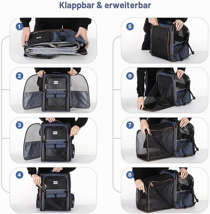 Lekespring Erweiterbar Katzenrucksack Hunderucksack für Katzen Hunde bis 8kg, Gross Katzen Rucksack