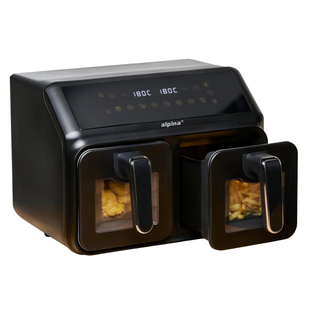 alpina Heissluftfritteuse 2 Kammern 8L - Airfryer mit Digitaldisplay - Air Fryer mit Timer und Tempe