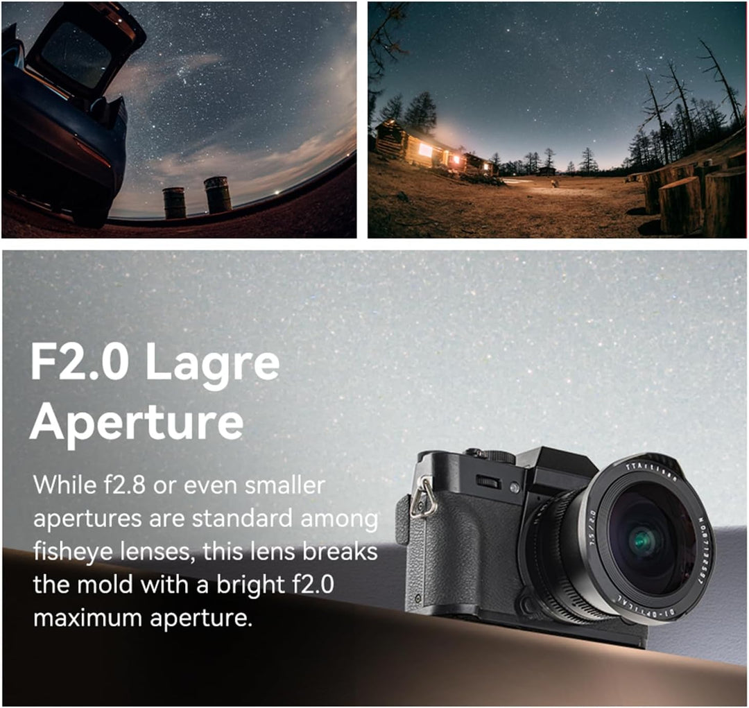 TTARTISAN APS-C 7,5mm F/2 Fisheye X, Ultra-Weitweitobjektiv manuelles Objektiv für Fuji-Bajonett X-A