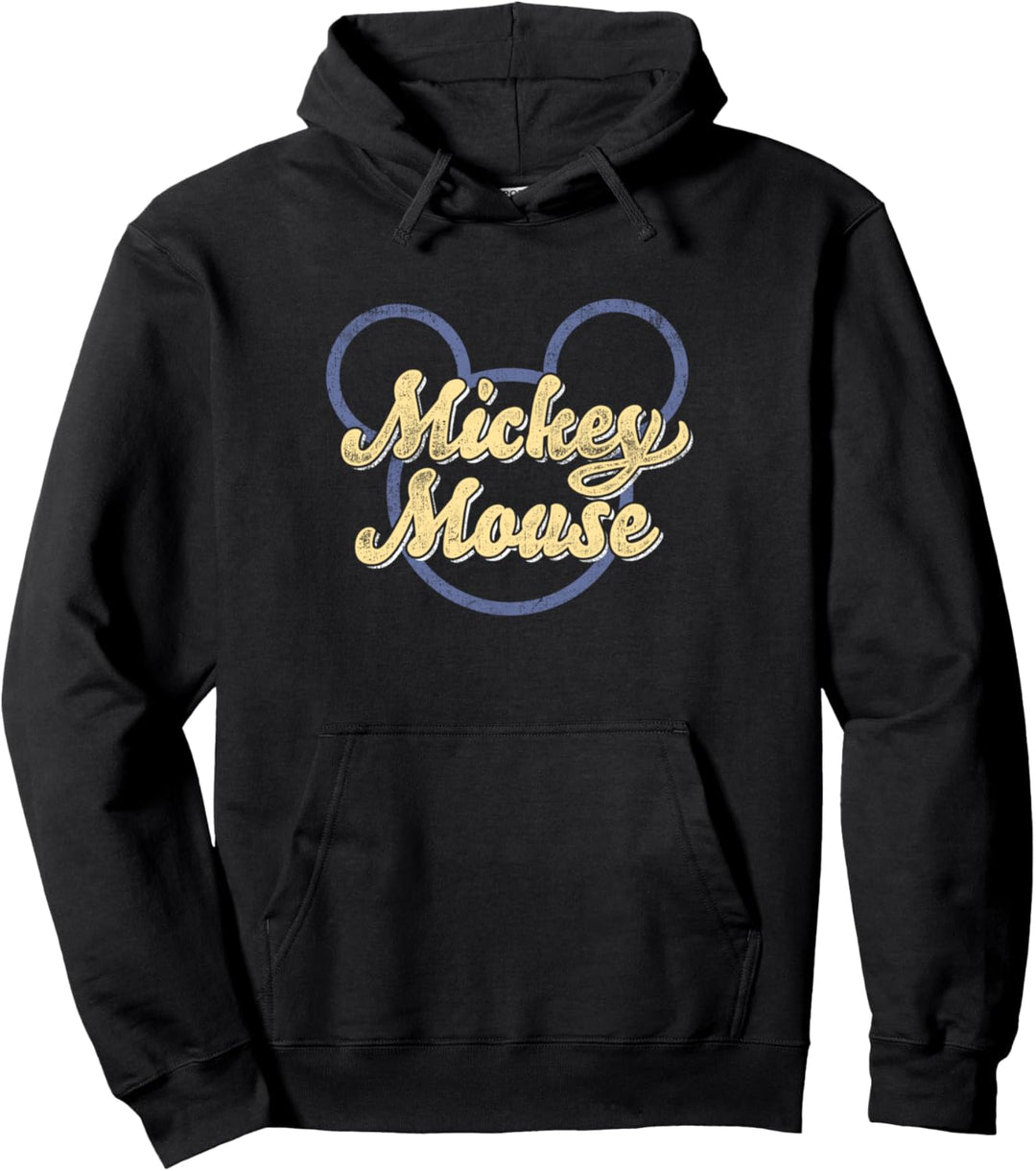 Disney Mickey Yellow Script Mouse Ears Outline Pullover Hoodie
