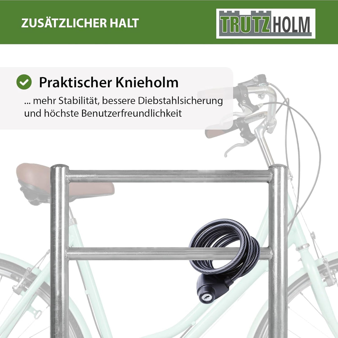 TRUTZHOLM 2x Fahrradanlehnbügel mit Knieholm 115x75 cm Stahl feuerverzinkt Ø 60 mm Anlehnbügel zum E