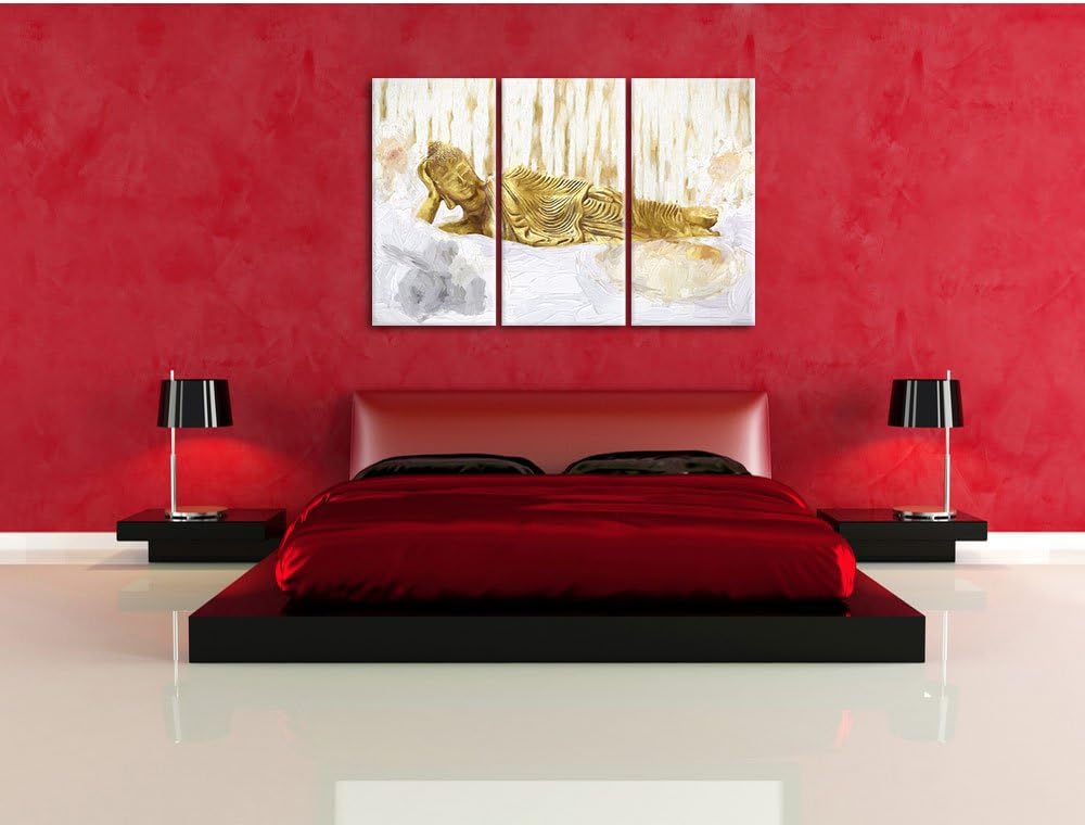 Pixxprint Goldener Buddha auf Handtuch Kunst als Leinwandbild | Grösse: 3 Teilig (120x80) | Wandbild