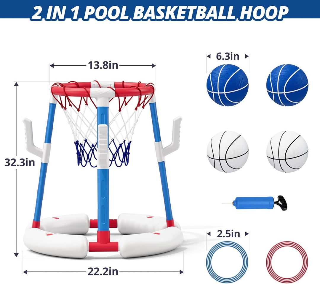 Pool Basketballkorb für Kinder, Wasserspielzeug Pool Basketball mit Backboard, 4 Bällen, 8 Ringen, P