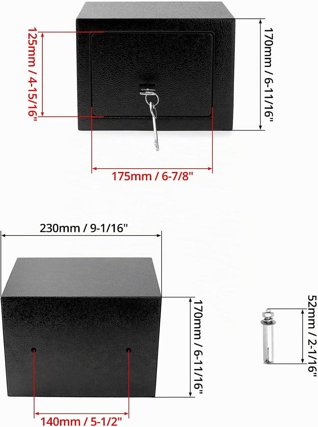 QWORK® Klein Safe Tresor 23 x 17 x 17 cm mit Triple-Bit Schlüssel, Möbeltresor Hohe Sicherheit Stahl