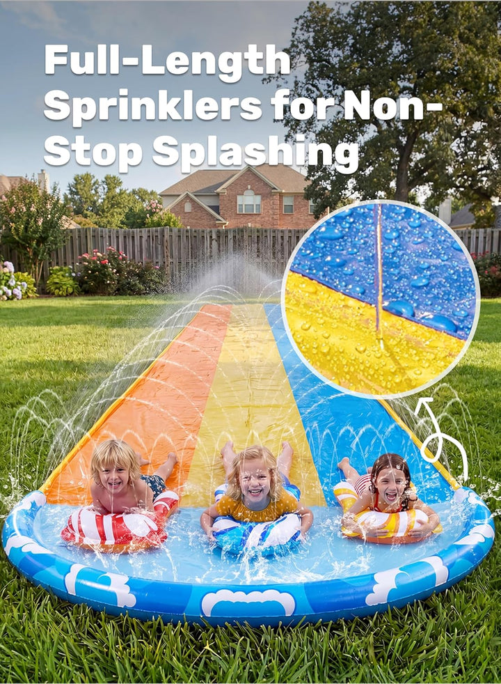 Sloosh 22,5ft x 84in/685.8*213.3cm Wellen Dreifach-Garten-Wasserrutsche, strapazierfähige Wasserruts