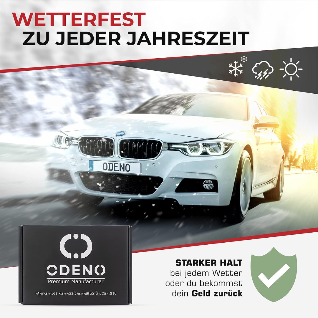 ODENO® Magnet Kennzeichenhalter im Set für 2 Kennzeichen - für jedes Kennzeichen und Auto - rahmenlo